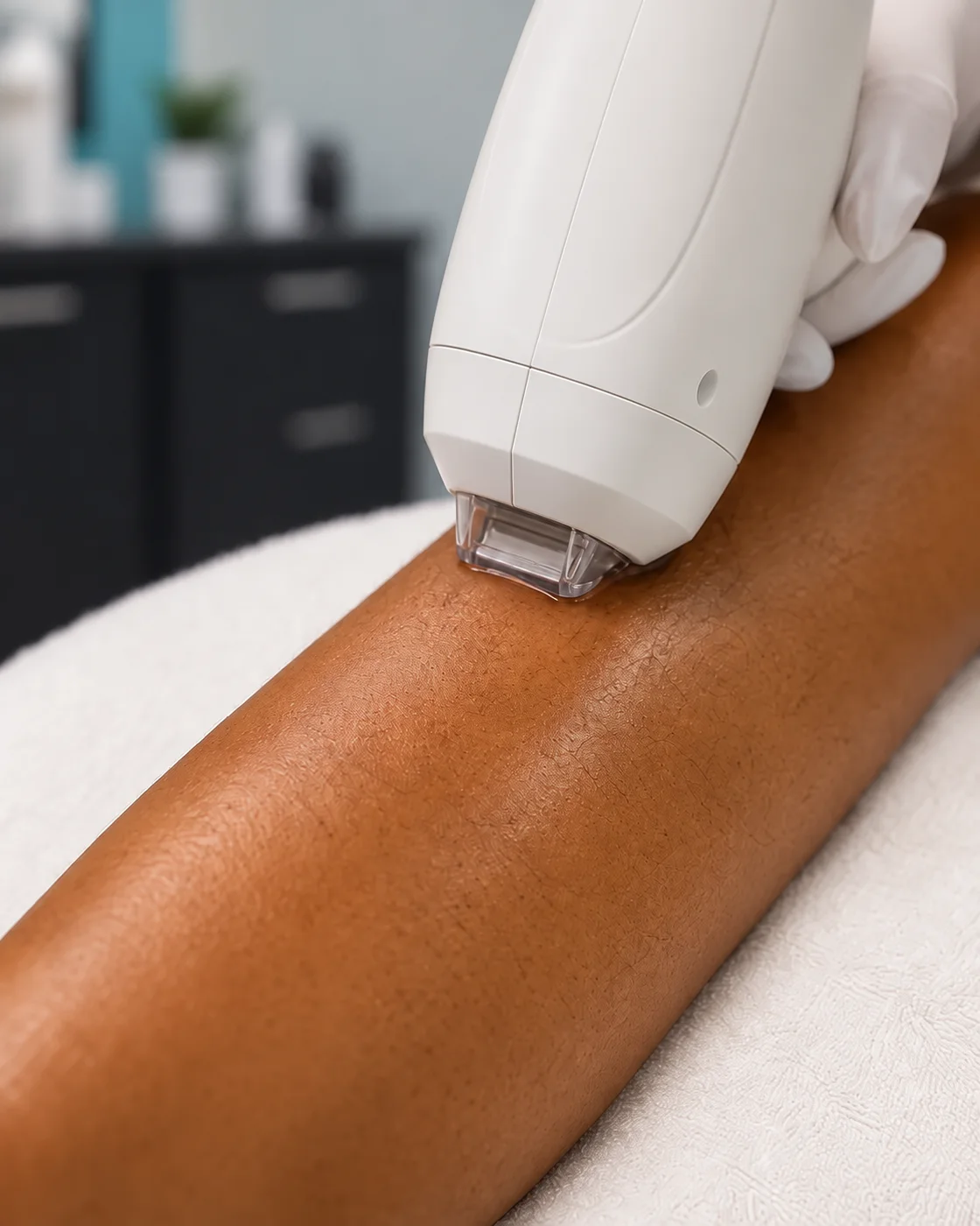 Close detail of a laser hair removal treatment